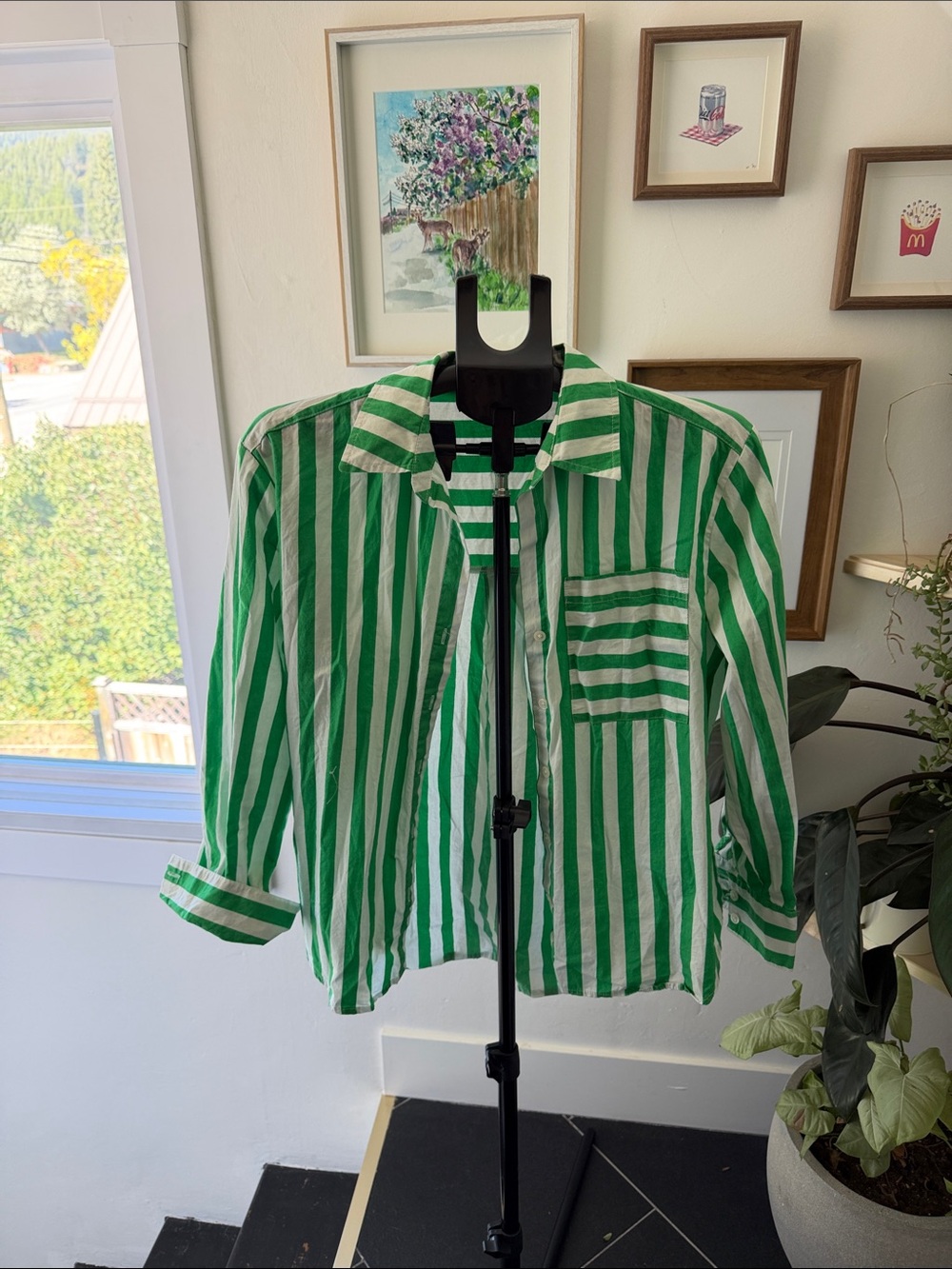 Green & White Striped Kids' Jacket
